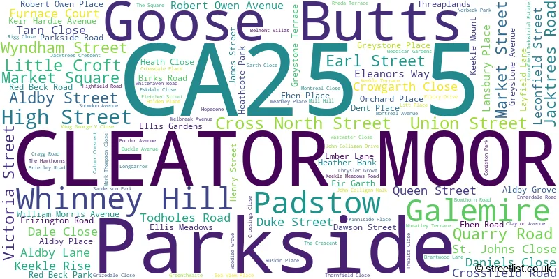 A word cloud for the CA25 5 postcode